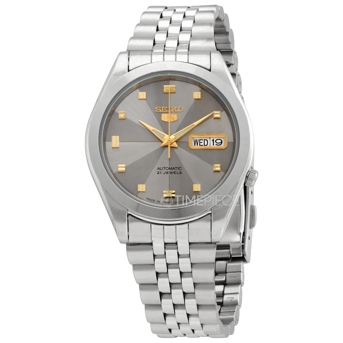 SEIKO 5 Automatic Mens Watch Grey and Gold SNKL19J1 with Silver-tone Band