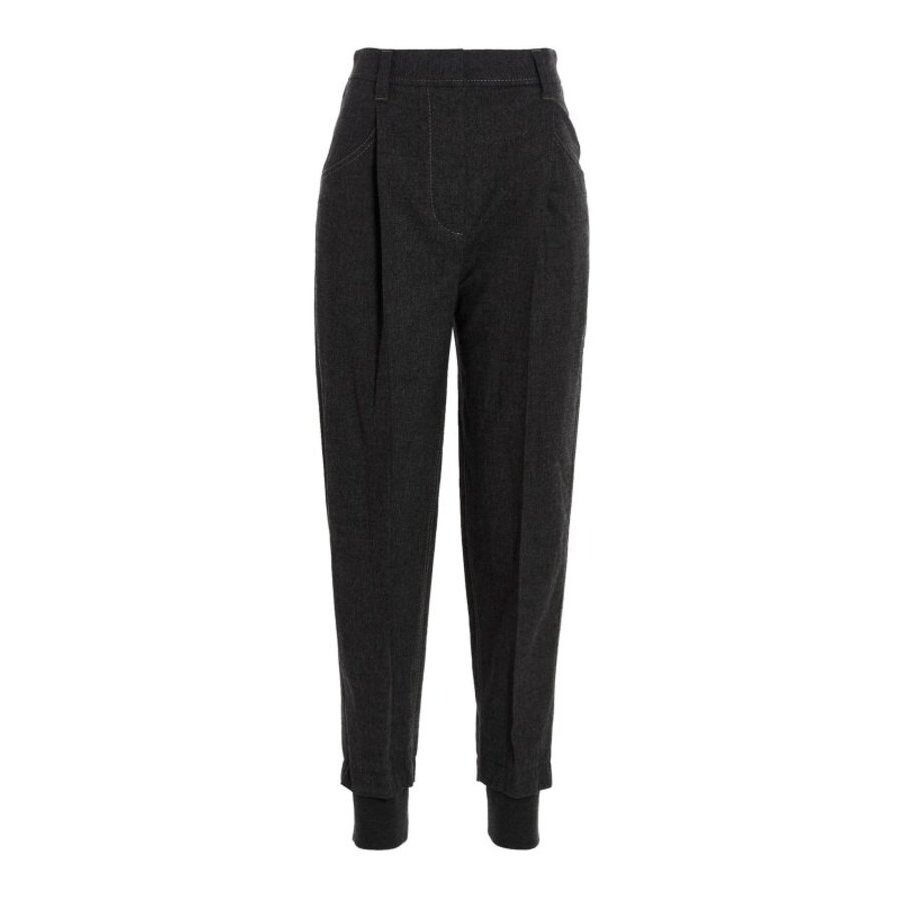 Brunello Cucinelli Wodark Grey Wool Blend Tapered Trousers