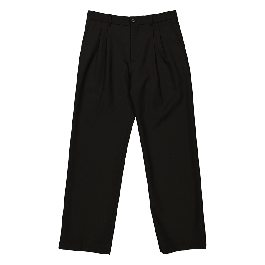 Burberry Mens Black Wide Leg Wool Twill Trousers