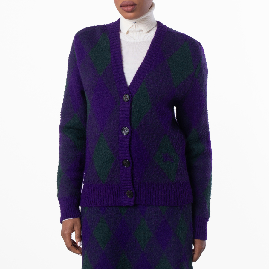 Burberry Argyle-Intarsia-Knit V-Neck Wool Cardigan