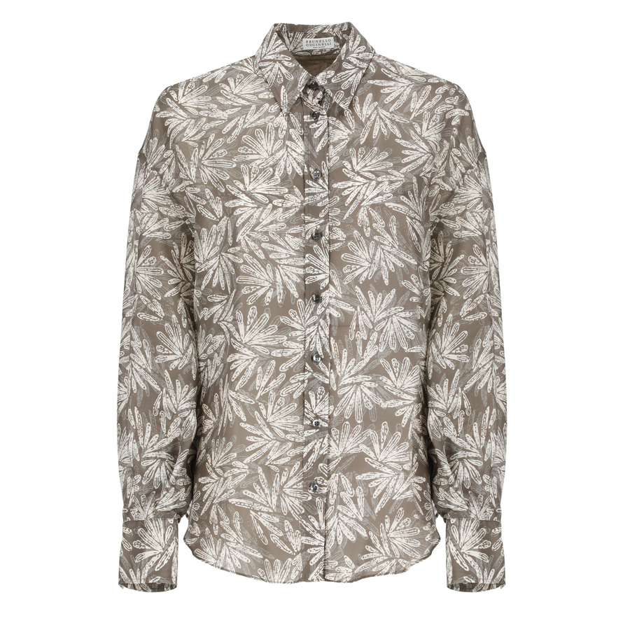 Brunello Cucinelli Chocolate Beige Patterned Button-Up Shirt