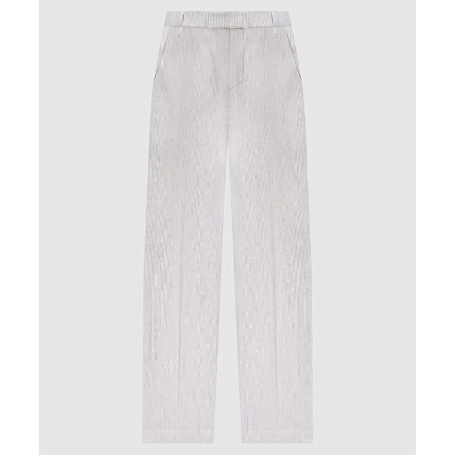 Brunello Cucinelli Wowhite Striped Linen Cotton Trousers