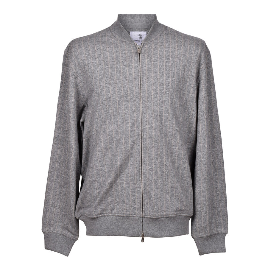Brunello Cucinelli Wool Blend Zip Cardigan — Gray