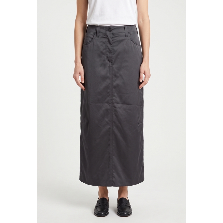 Brunello Cucinelli Women's Casual Metalic Gray Poly Maxi Skirt Nwt