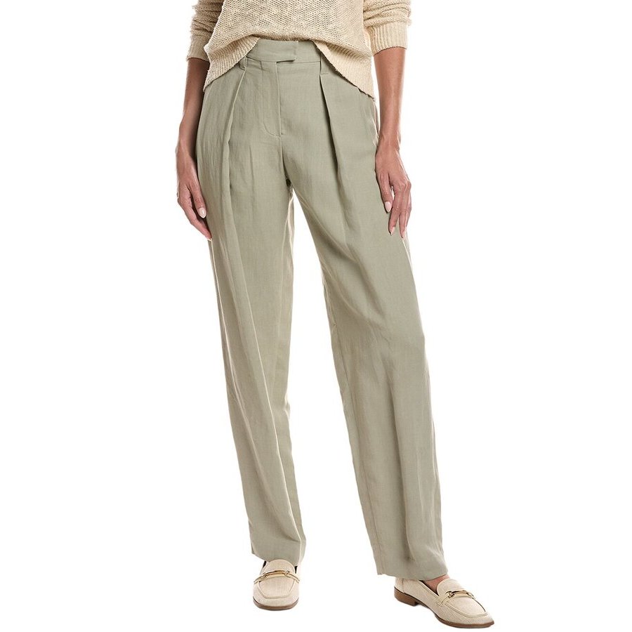 Brunello Cucinelli Wolight Green Linen Trousers