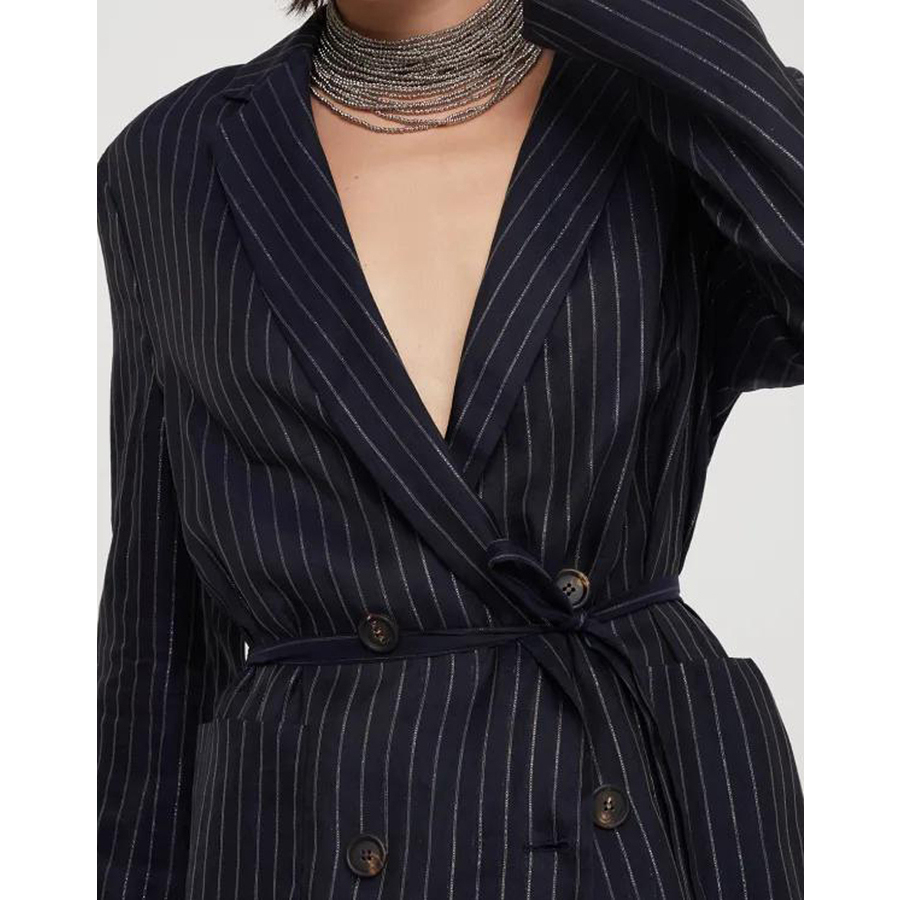 Brunello Cucinelli Blue Pinstripe Deconstructed Jacket