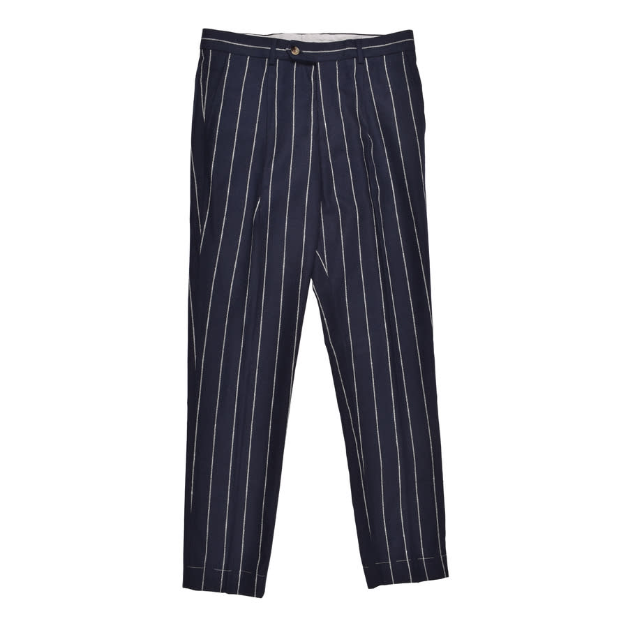 Brunello Cucinelli Navy Linen Blend Striped Trousers
