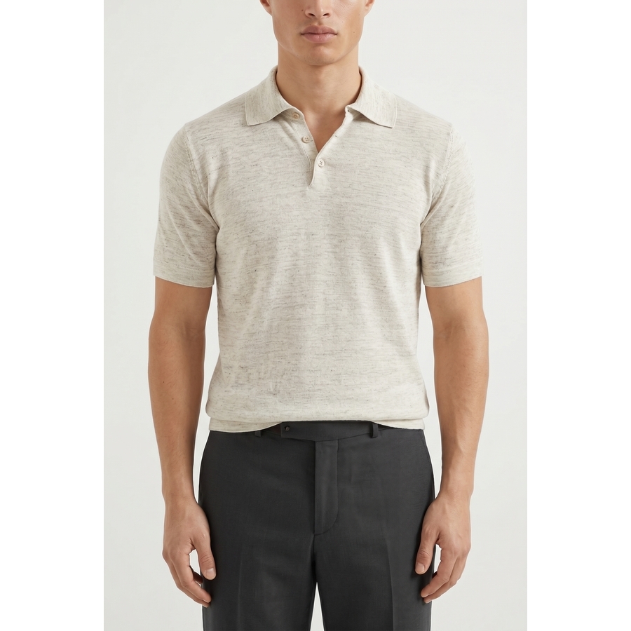 Brunello Cucinelli Light Beige Linen Blend Polo