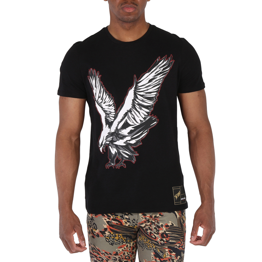 Roberto Cavalli Black Crewneck Eagle Print Slim Fit T-shirt