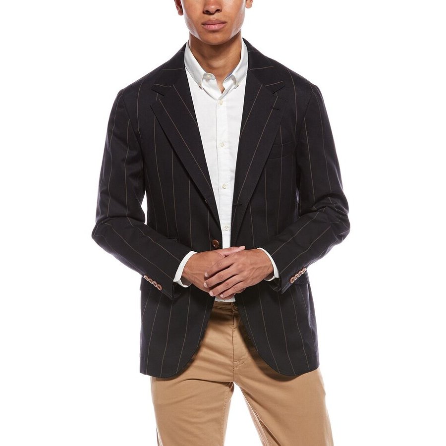Brunello Cucinelli Black Wool Blend Striped Blazer