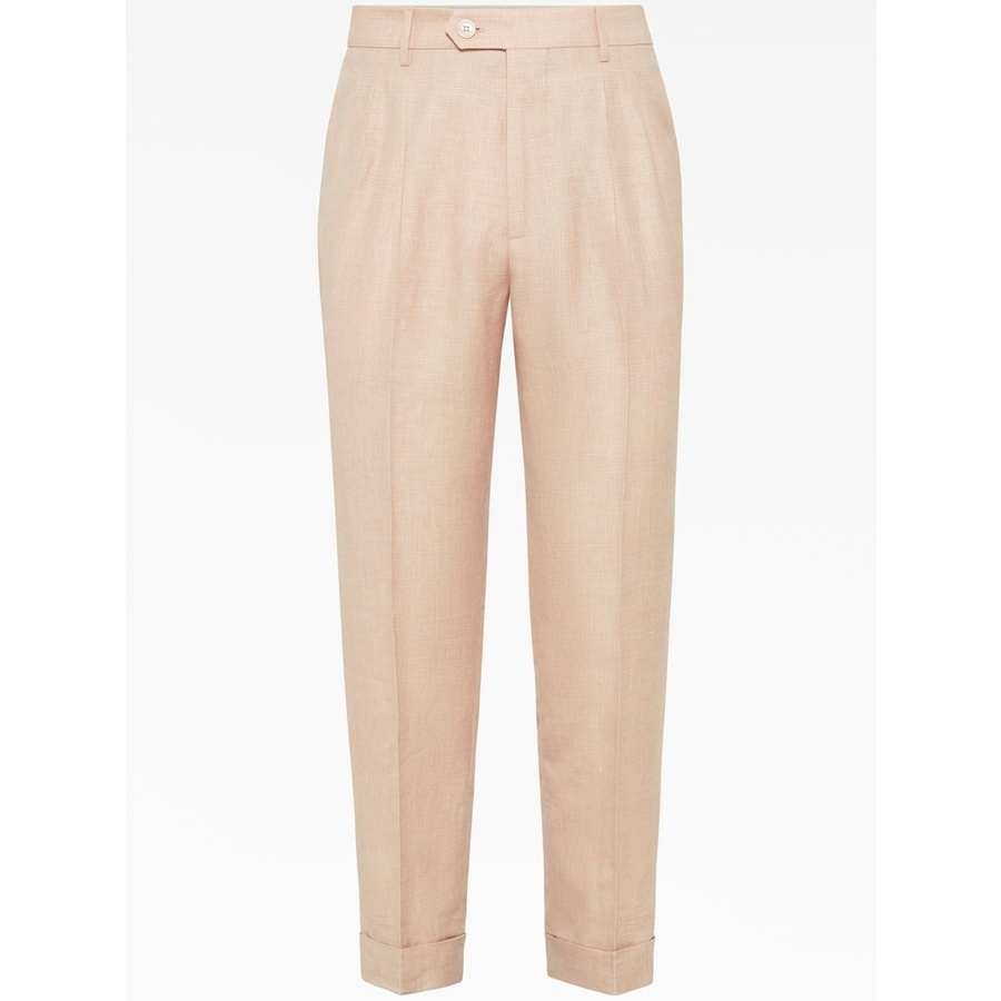 Brunello Cucinelli Papaya Wool Linen Tailored Trousers