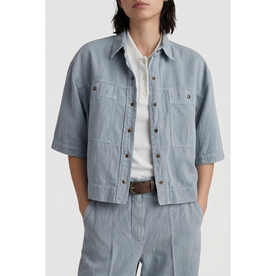 Brunello Cucinelli Wolight Blue Linen Blend Shirt