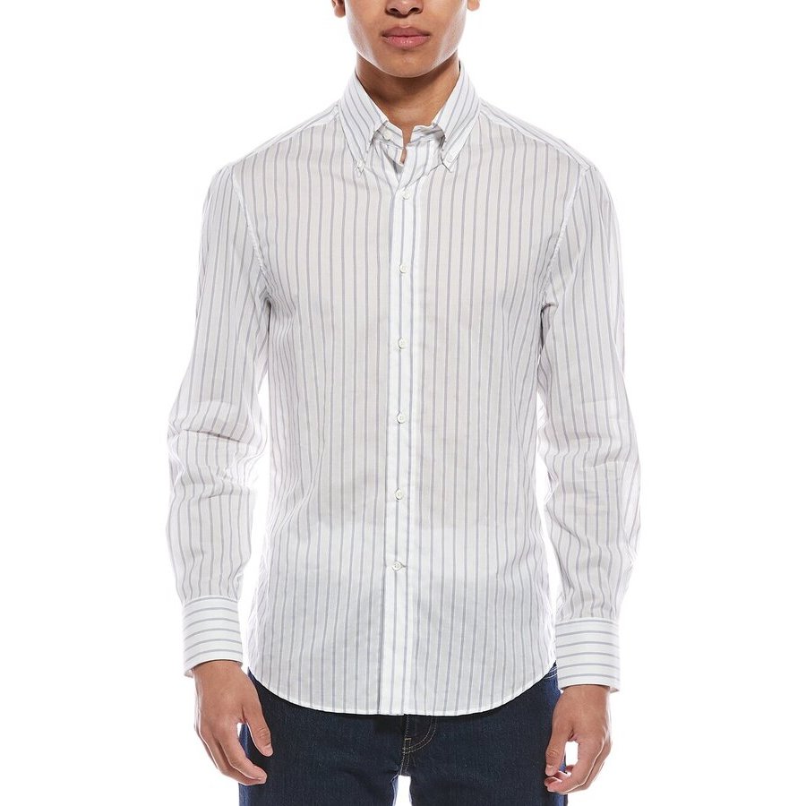 Brunello Cucinelli Men'S White Striped Button-Up Shirt