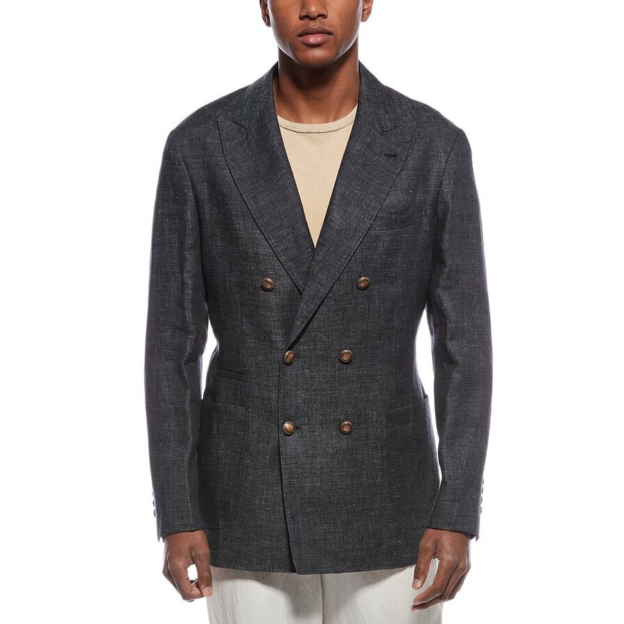 Brunello Cucinelli Dark Grey Linen Double Breasted Blazer