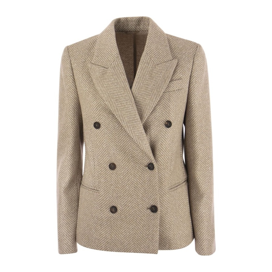 Brunello Cucinelli Womens Camel Double Breasted Wool Blend Jacket