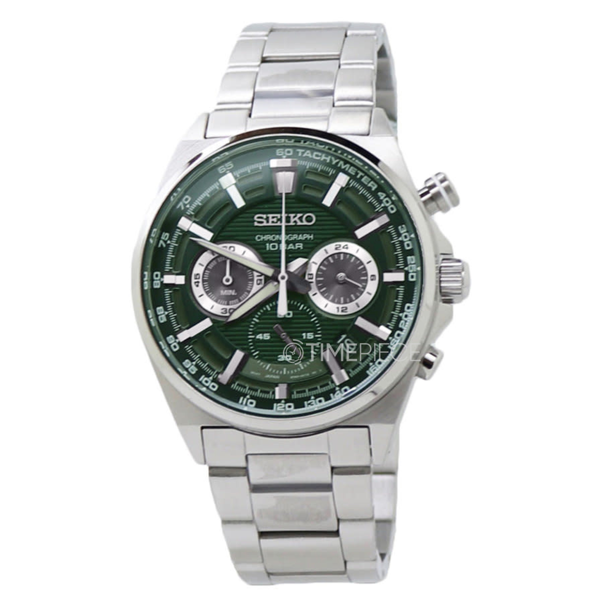 Seiko Chronograph Quartz Green Dial Stainless Steel Mens Watch