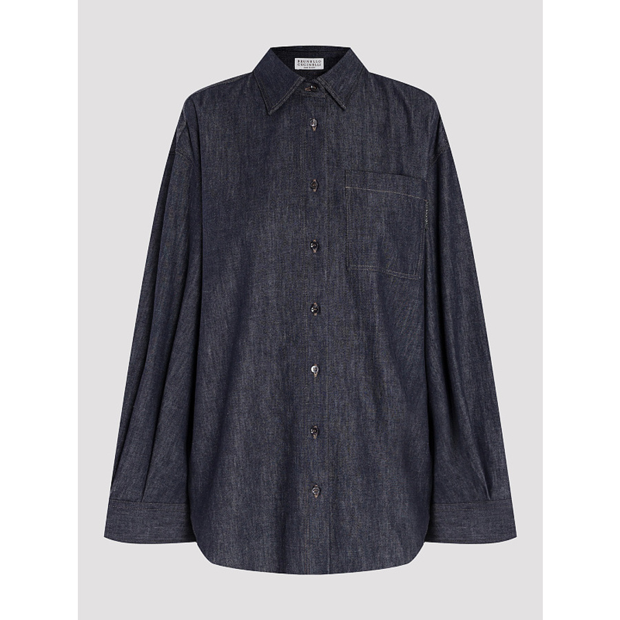 Brunello Cucinelli Women's Dark Blue Cotton Oversized Shirt
