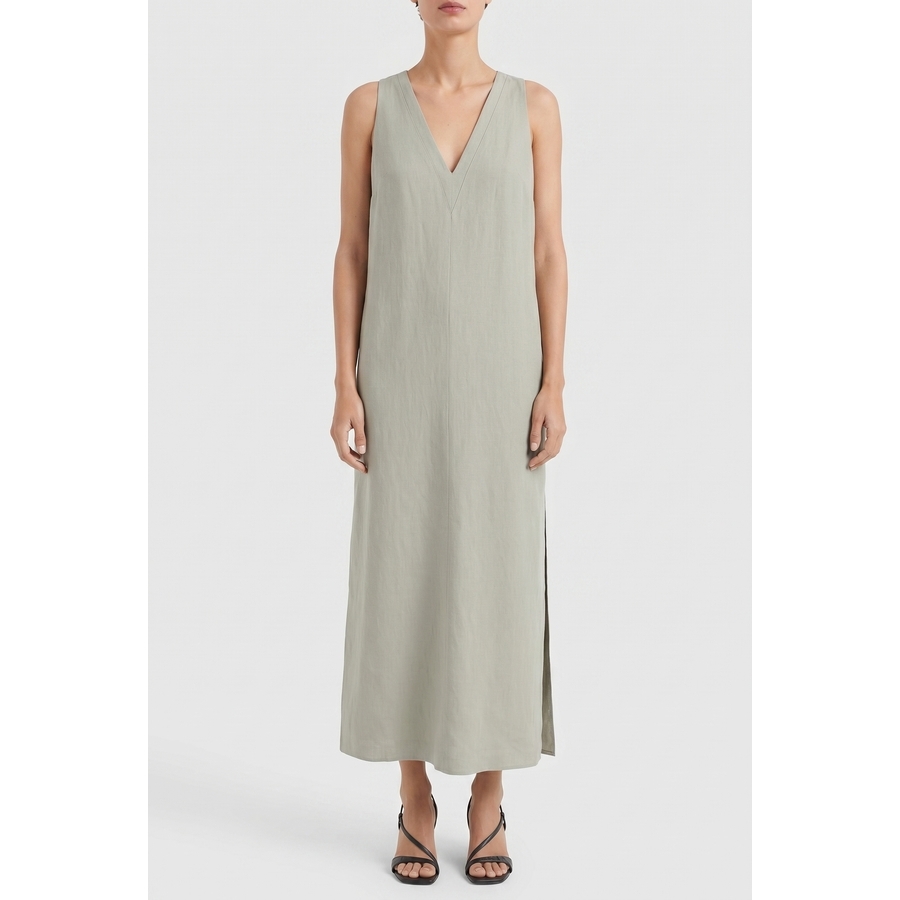 Brunello Cucinelli Wolight Green Linen Blend Dress
