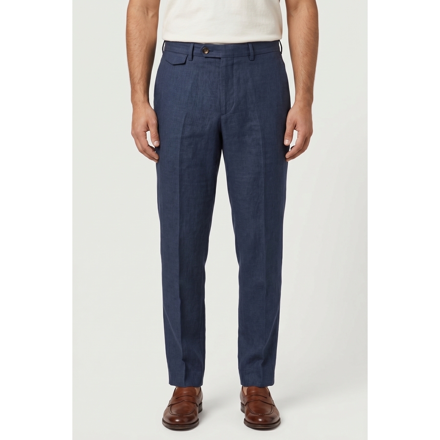 Brunello Cucinelli Linen Tailored Trousers — Blue