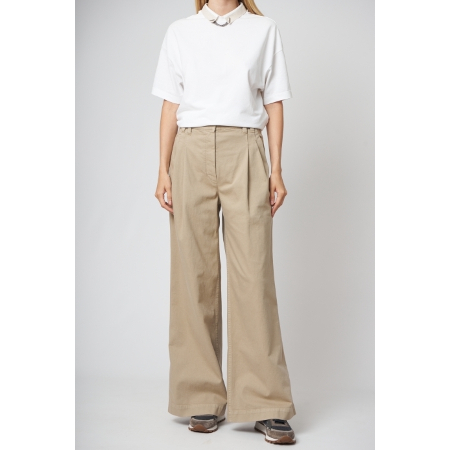 Brunello Cucinelli Beige Wide-Leg Pleated Trousers