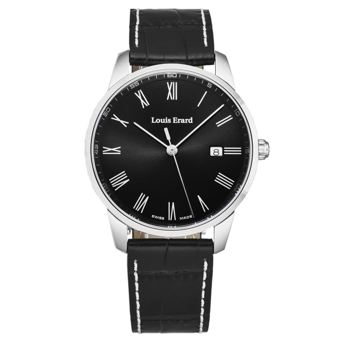 Louis Erard Men's 'Heritage' Grey/Black Dial Black Leather Strap