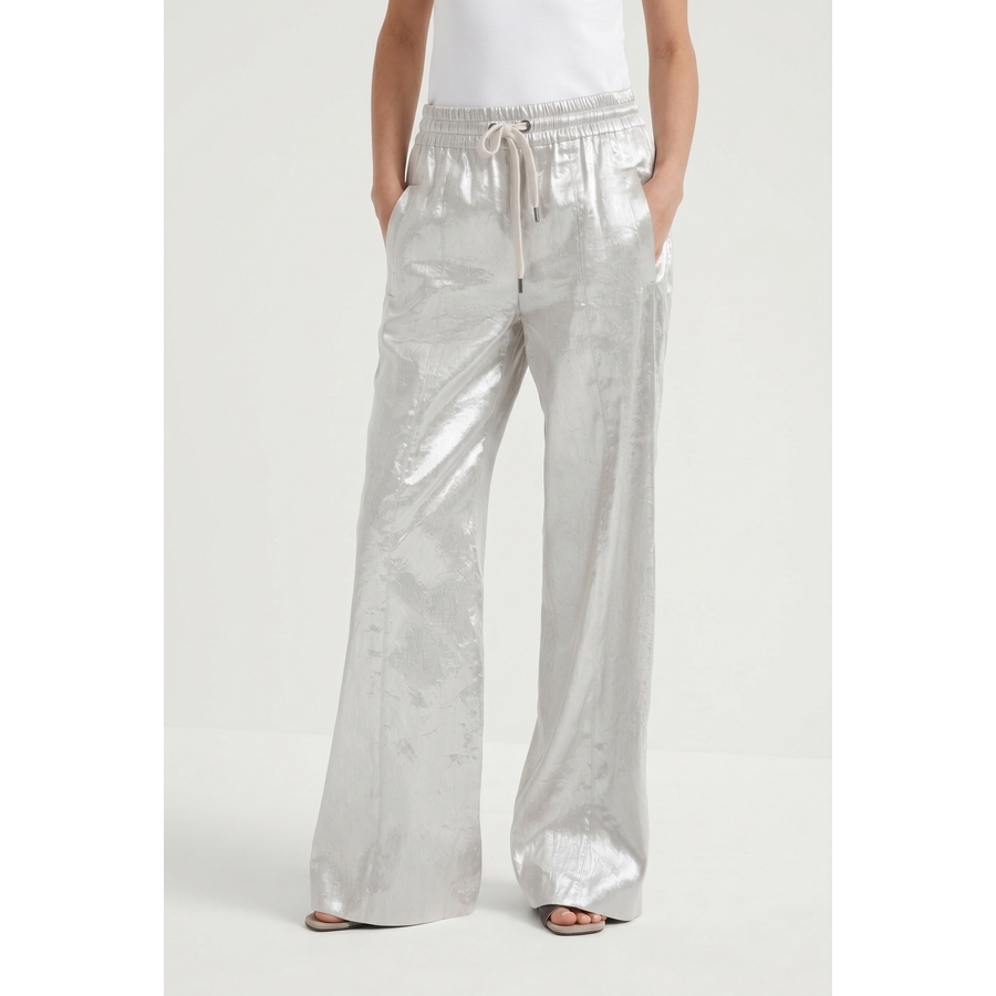 Brunello Cucinelli Wosilver Linen Wide Leg Trousers