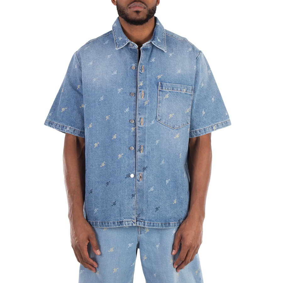 Axel Arigato Miles Logo Print Cotton Denim Shirt