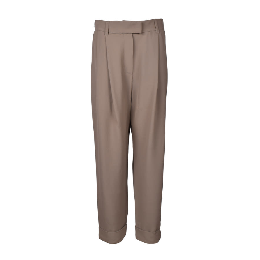Brunello Cucinelli Beige Silk Blend Tailored Trousers