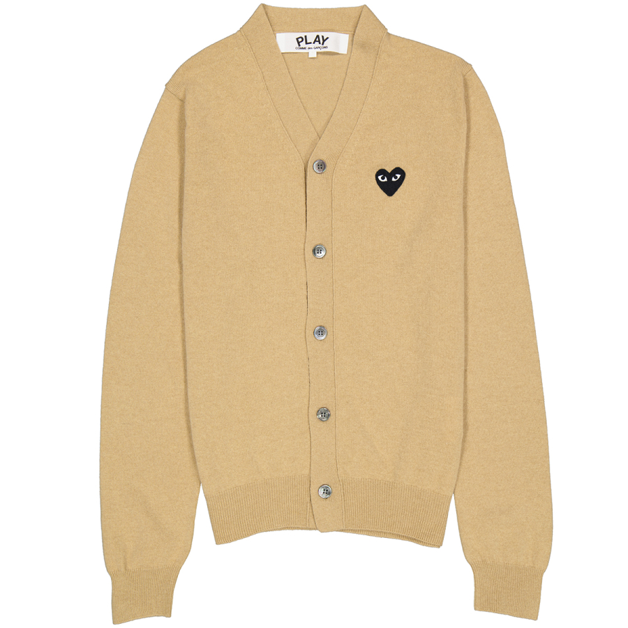 Comme Des Garcons Mens Heart Logo Cardigan In Beige