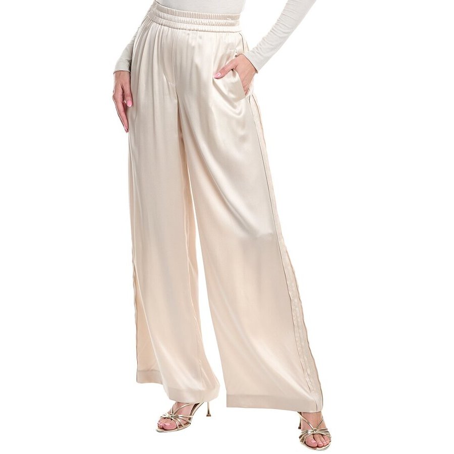 Brunello Cucinelli Ivory Wide-Leg Satin Trousers