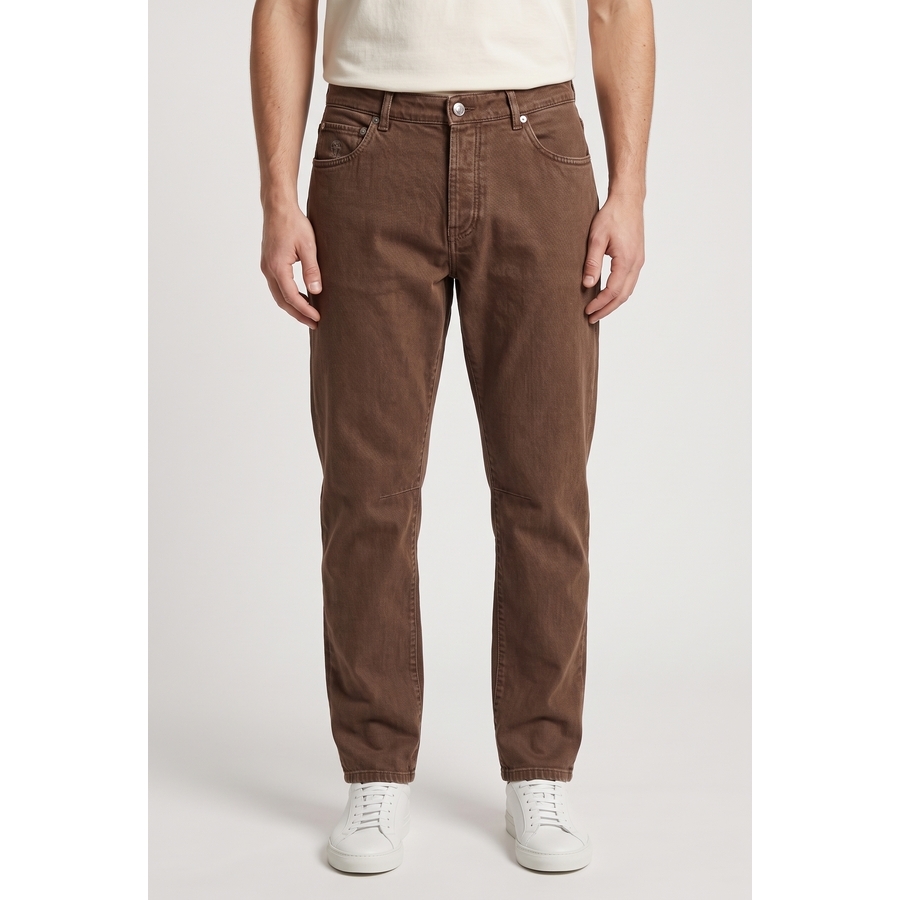 Brunello Cucinelli Five-Pocket Cotton Jeans — Brown