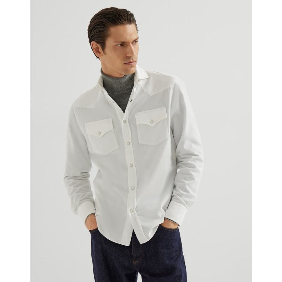 Brunello Cucinelli Men's White Cotton Western Shirt