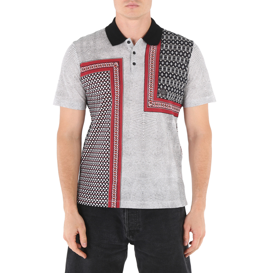 Roberto Cavalli Mens Carmine / Black Chain Foulard Print Polo Shirt