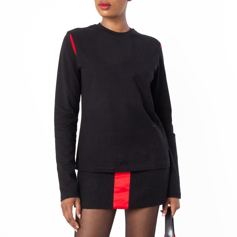 Ferragamo Stripe Print Long-Sleeved Cotton T-Shirt