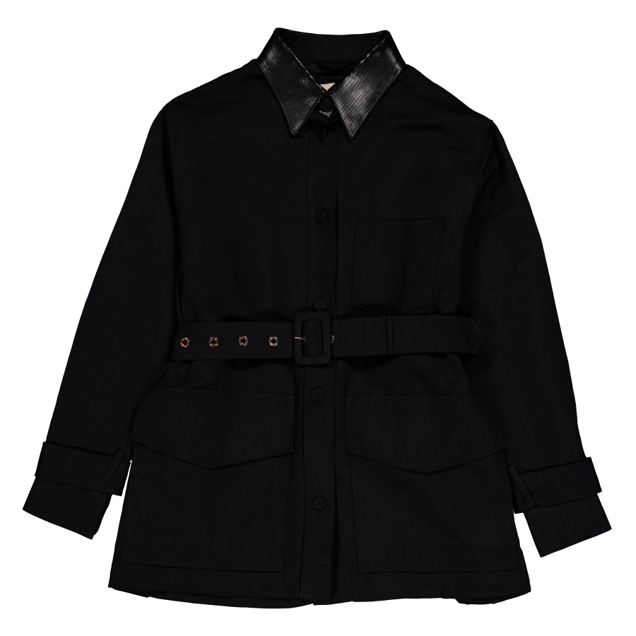 Roberto Cavalli Black Linen-Blend Belted Utility Jacket