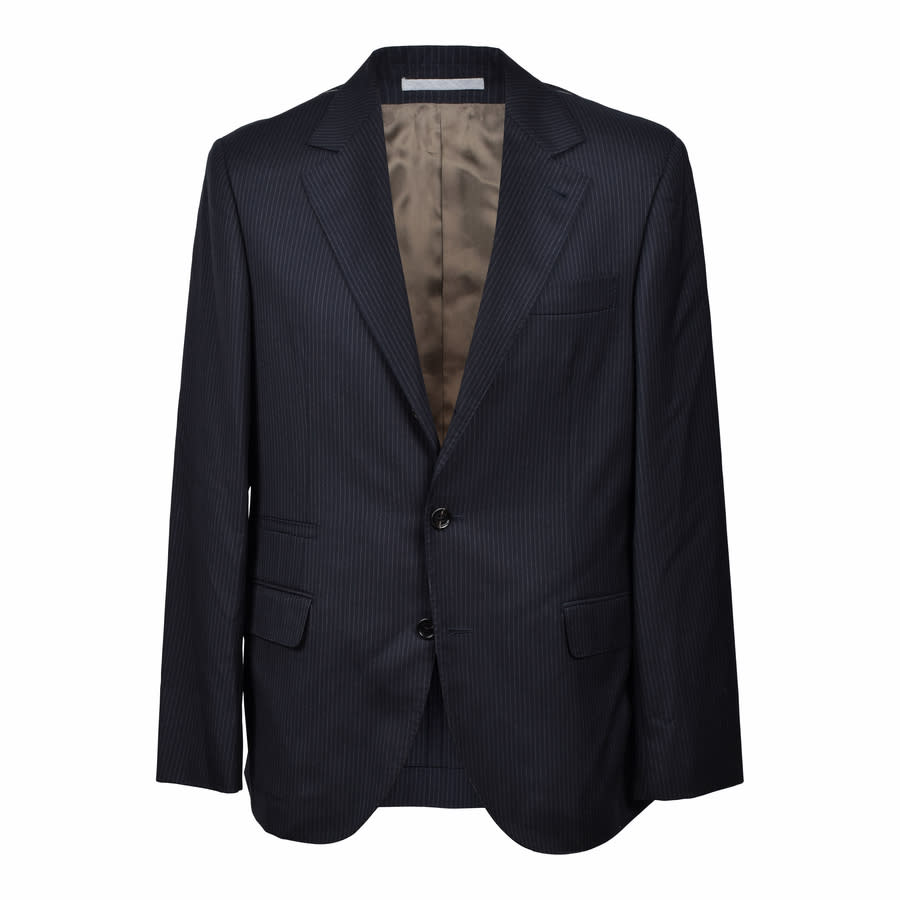 Brunello Cucinelli Men's Dark Navy Wool Pinstripe Suit