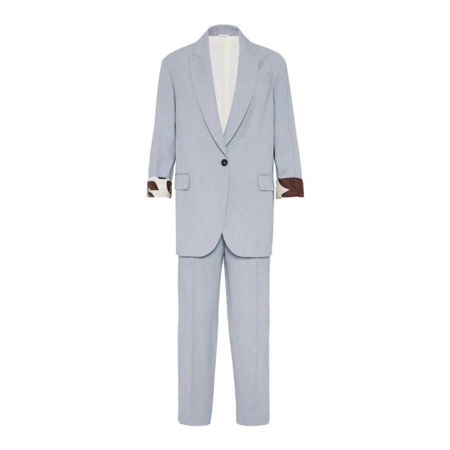 Brunello Cucinelli Wopowder Blue Linen Viscose Suit Trousers