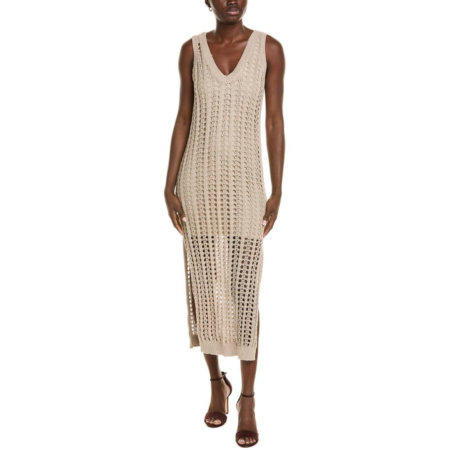 Brunello Cucinelli Beige Crochet Sleeveless Midi Dress