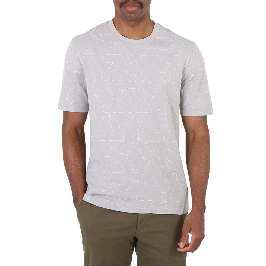 Salvatore Ferragamo Mens Grey Gancini Logo Cotton T-Shirt