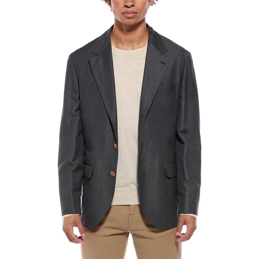 Brunello Cucinelli Mens Grey Wool Linen Blazer