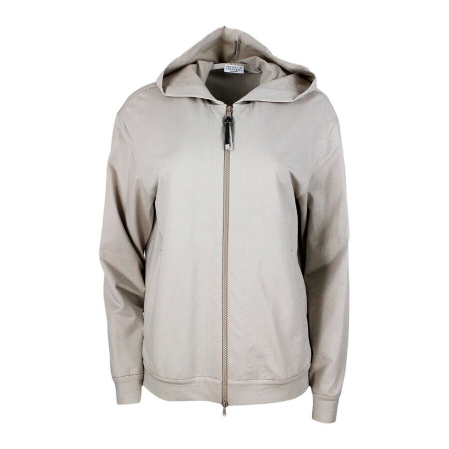 Brunello Cucinelli Womens Light Beige Zip Hoodie Stone Clothing