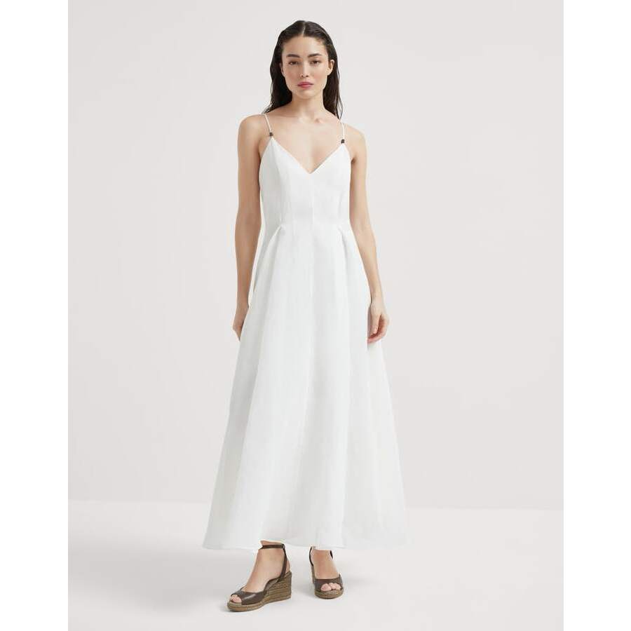 Brunello Cucinelli Women's White V Neck Maxi Dress
