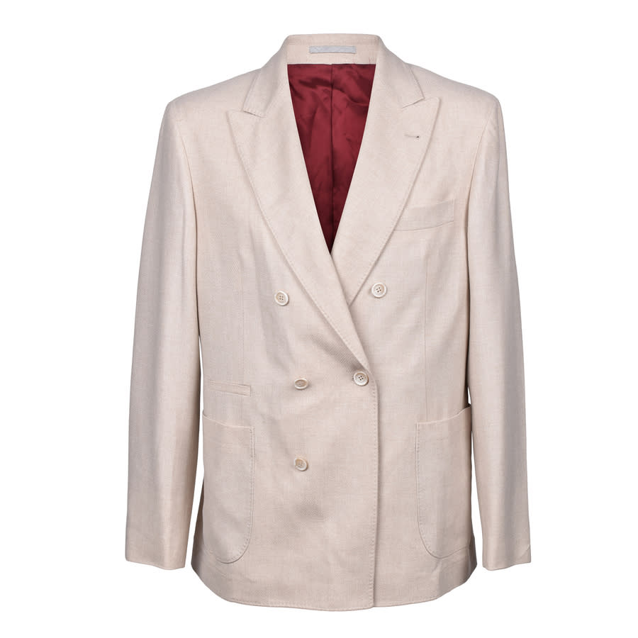 Brunello Cucinelli Sand Wool Blend Double-Breasted Blazer
