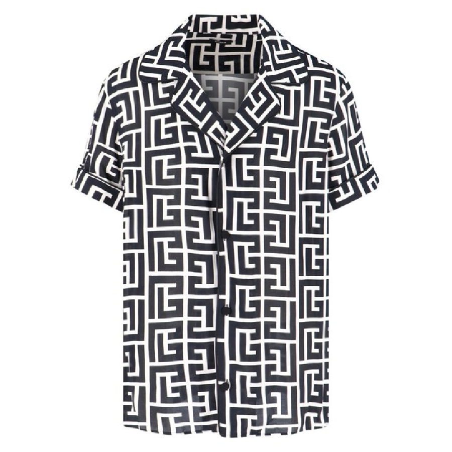 Balmain Short Sleeve Monogram Print Shirt