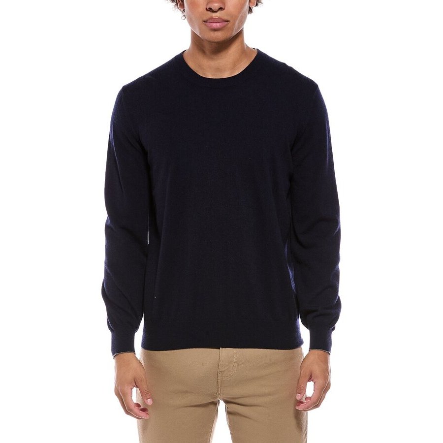 Brunello Cucinelli Mens Navy Wool Crewneck Sweater