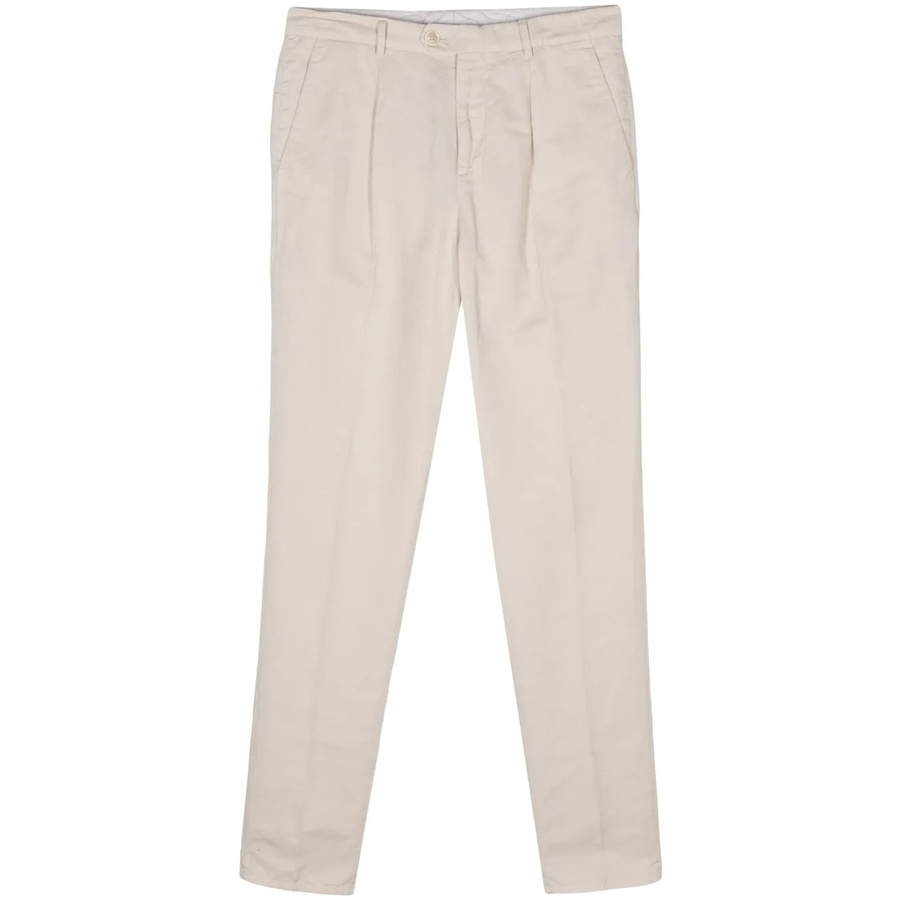 Brunello Cucinelli Linen Blend with Front Pleats Trousers — Beige