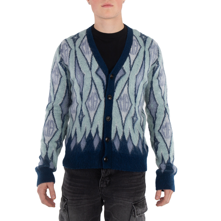 Amiri Argyle Mohair Knit Cardigan