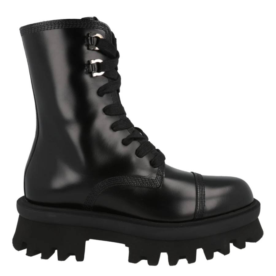 Ferragamo Kira Leather Combat Boots, Size 5.5