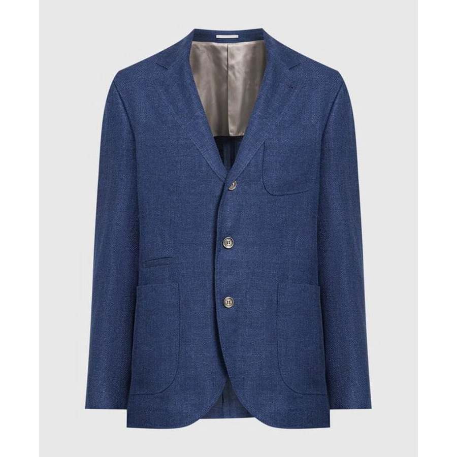 Brunello Cucinelli Blue Linen Wool Blend Blazer