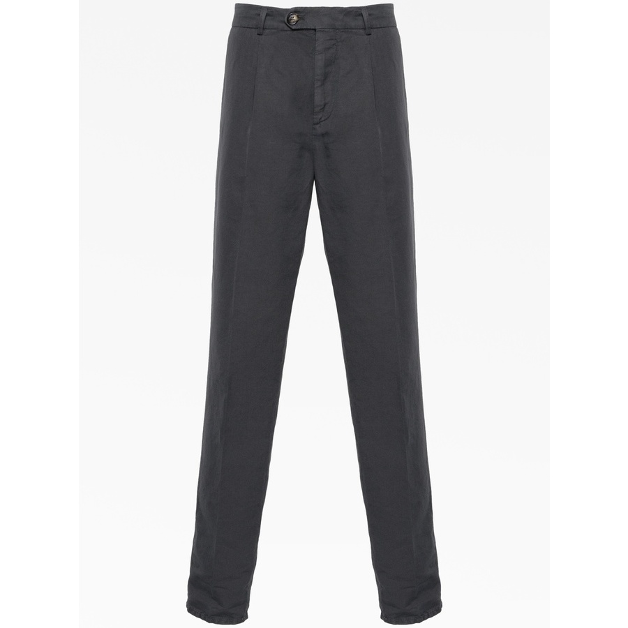 Brunello Cucinelli Anthracite Linen Blend Tailored Trousers